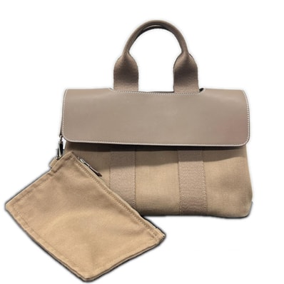HERMES エルメス ヴァルパライソPM ハンドバッグ ポーチ付属 トワルシェブロン ヴォースイフト キャンバス レザー ベージュ トートバッグ セリエ Bランク 中古 鑑定済 エルメスバッグ