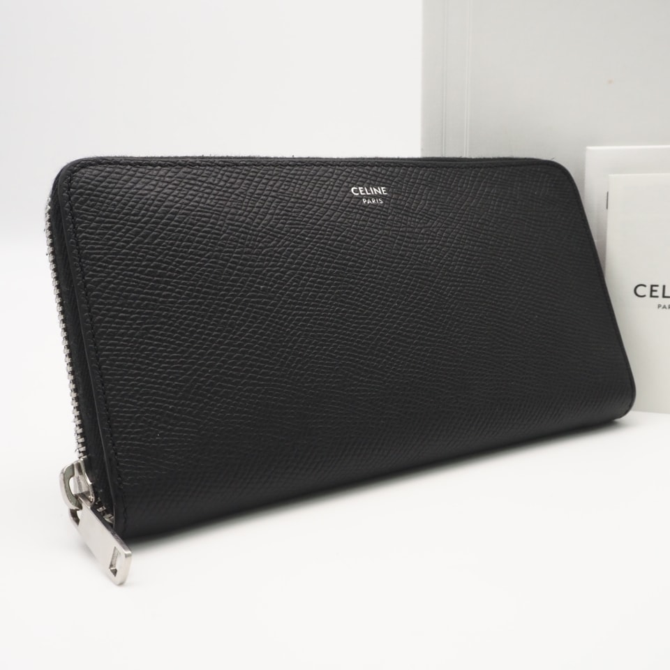 美品 CELINE セリーヌ グレインドカーフスキン ラージ ジップウォレット 10B553GTH 長財布 ブラック グレインカーフレザー メンズ