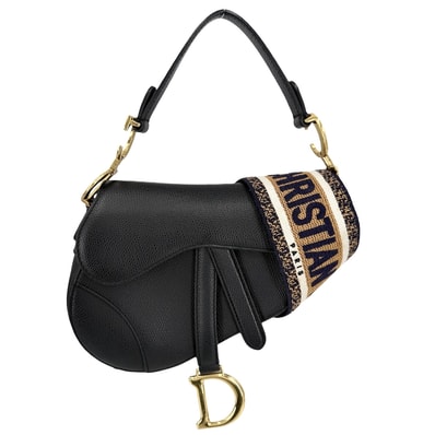 Dior ディオール 2WAY サドルバッグ ショルダーバッグ ハンドバッグ 肩掛け 斜め掛け レザー ブラック 黒 ゴールド金具 レディース【中古品】