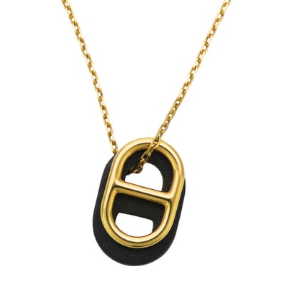 【中古】 エルメス ネックレス シェーヌダンクル メタル レザー ゴールド ブラック GP アクセサリー オーマイヨン レディース 女性 HERMES