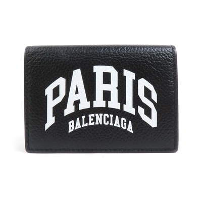 バレンシアガ BALENCIAGA 三つ折り財布 レザー ブラック ユニセックス【中古】 55908g