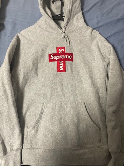 Supreme Cross Box Logo Hooded Sweatshirt "Grey"