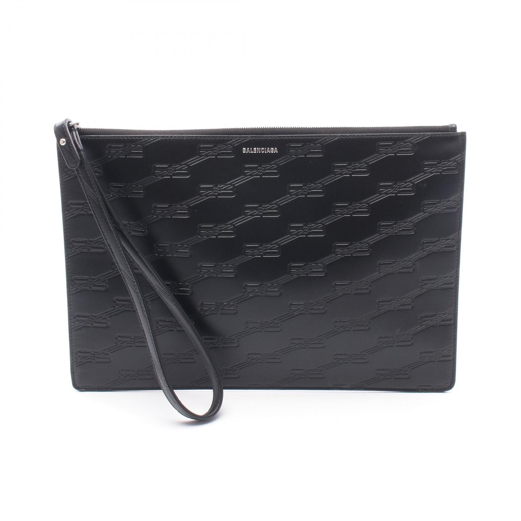 バレンシアガ BALENCIAGA BBモノグラム セカンドバッグ クラッチバッグ バッグ レザー メンズ ブラック系 717791 【中古】
