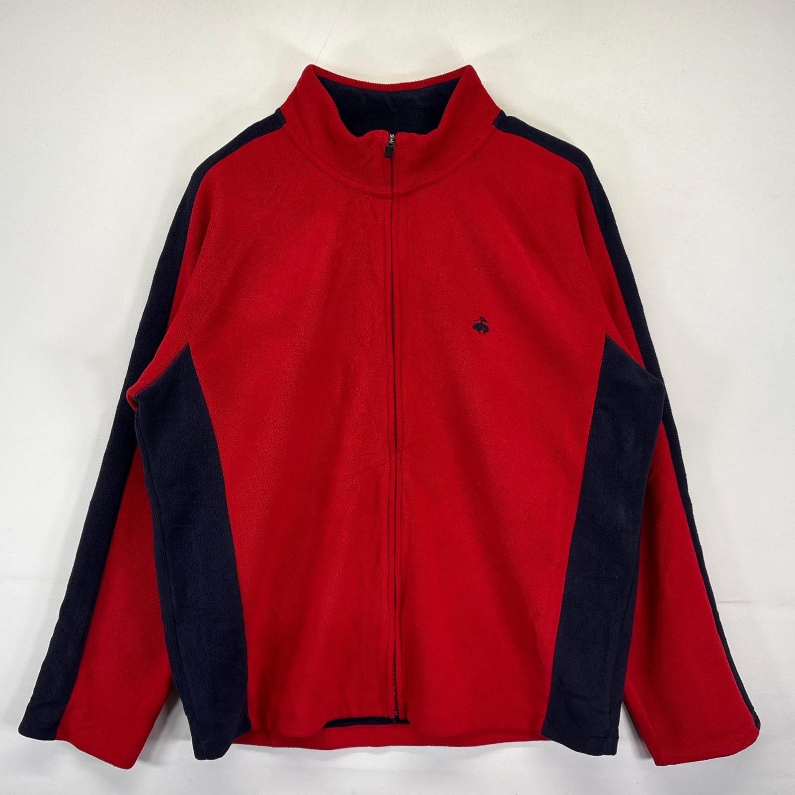 古着 ブルックスブラザーズ Brooks Brothers フリースジャケット 大きいサイズ ワンポイントロゴ刺繍 ツートンカラー フルジップ 2XL  レッド メンズ