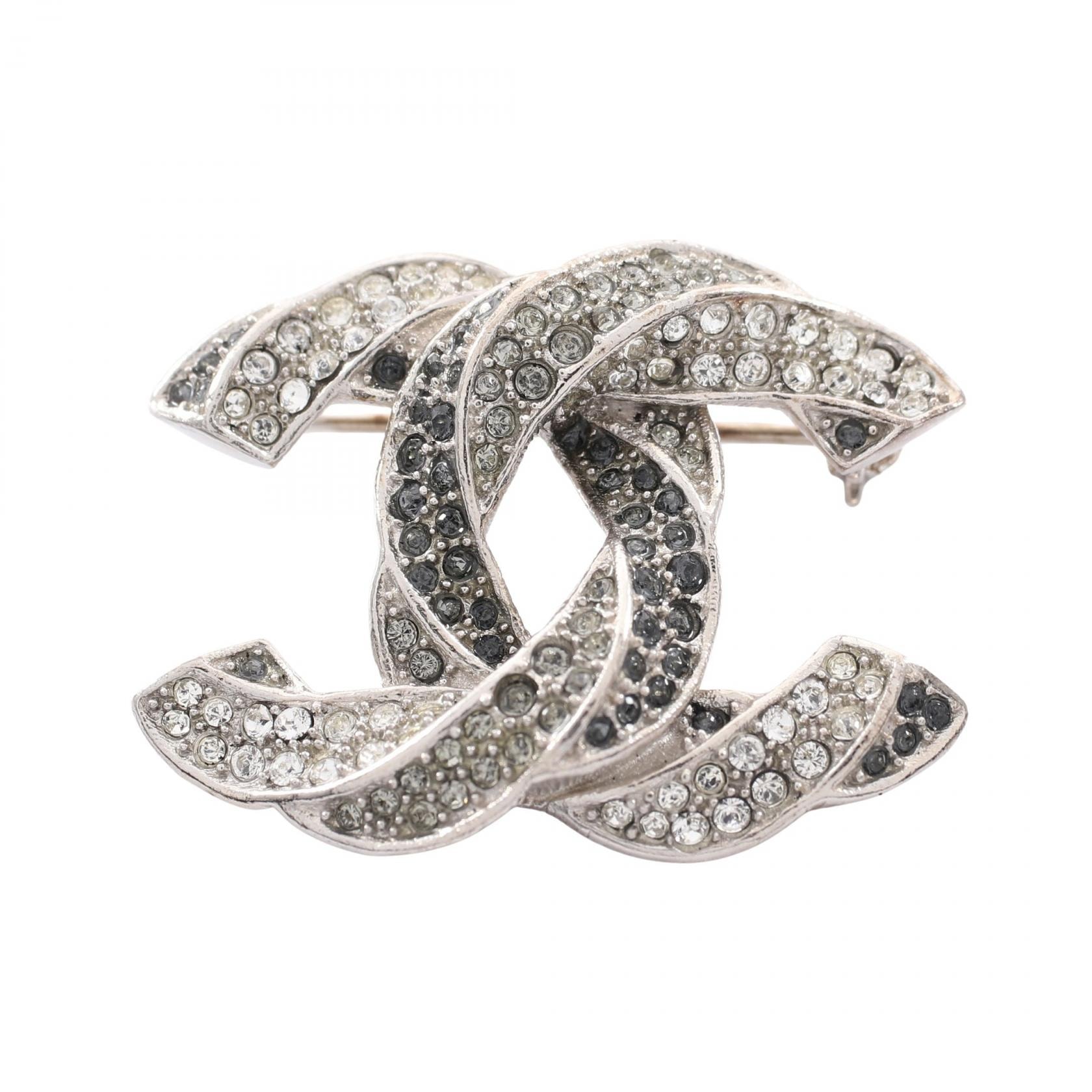 샤넬 CHANEL B16C 코코 마크 브로치 액세서리 스테인레스 스틸 라인스톤 여성용 실버/클리어/블랙 [중고]