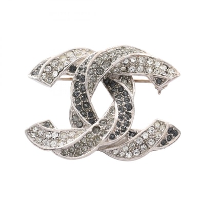 シャネル CHANEL B16C ココマーク ブローチ アクセサリー ステンレススチール ラインストーン レディース シルバー系 / クリア系 / ブラック系 【中古】