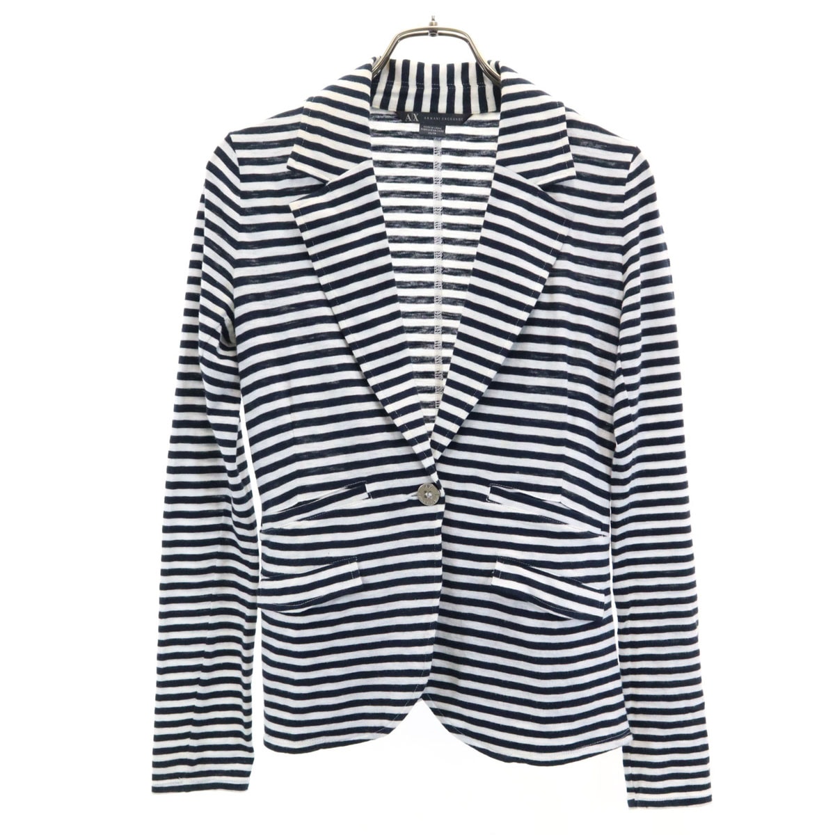 ARMANI EXCHANGE アルマーニエクスチェンジ ボーダー 長袖 ラペル カーディガン XS ホワイト