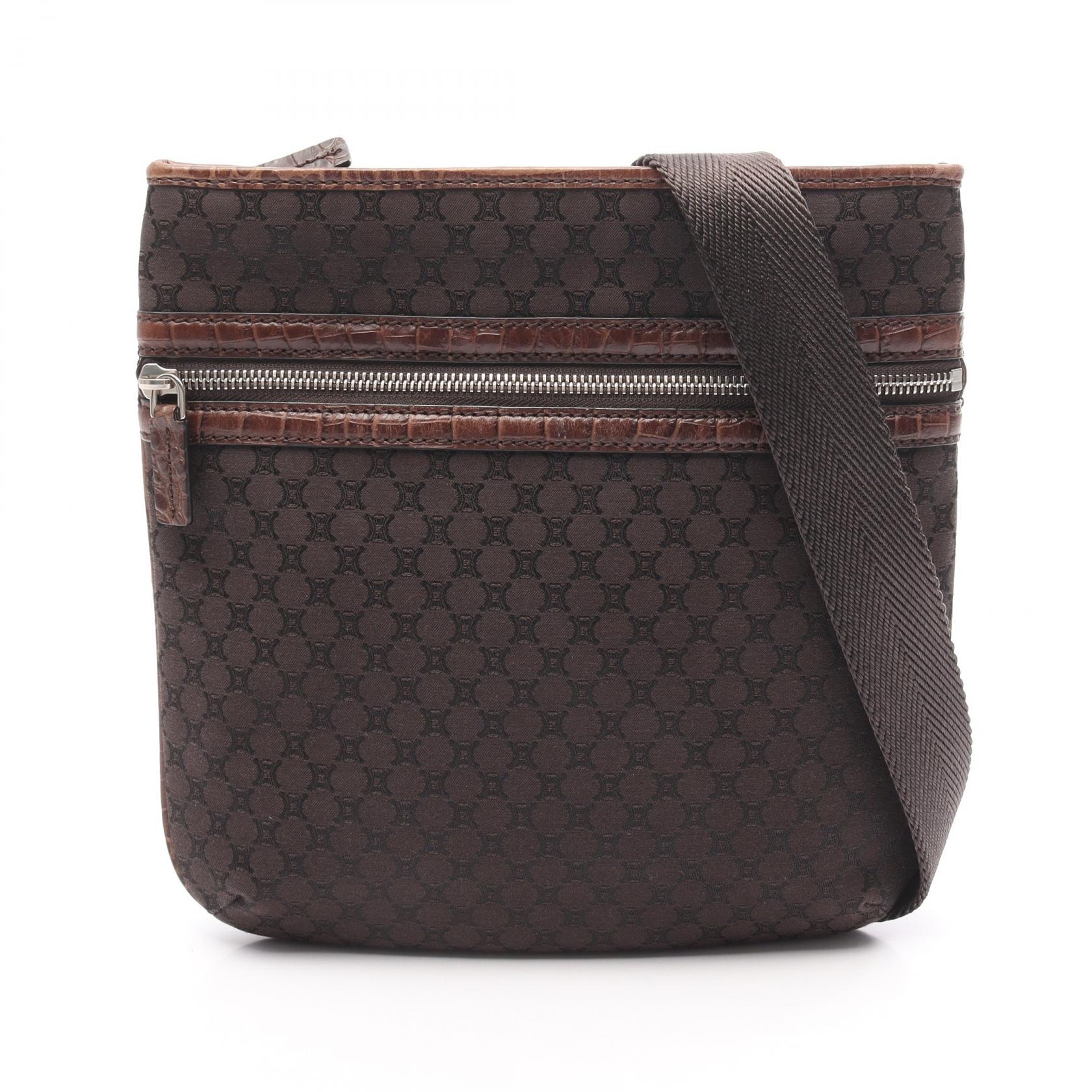 セリーヌ CELINE マカダム ショルダーバッグ バッグ キャンバス レザー レディース ブラウン系 【中古】