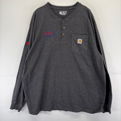 古着 カーハート Carhartt 長袖Tシャツ ヘンリーネック 大きいサイズ ワンポイント ロンT 胸ポケット 2XL グレー メンズ