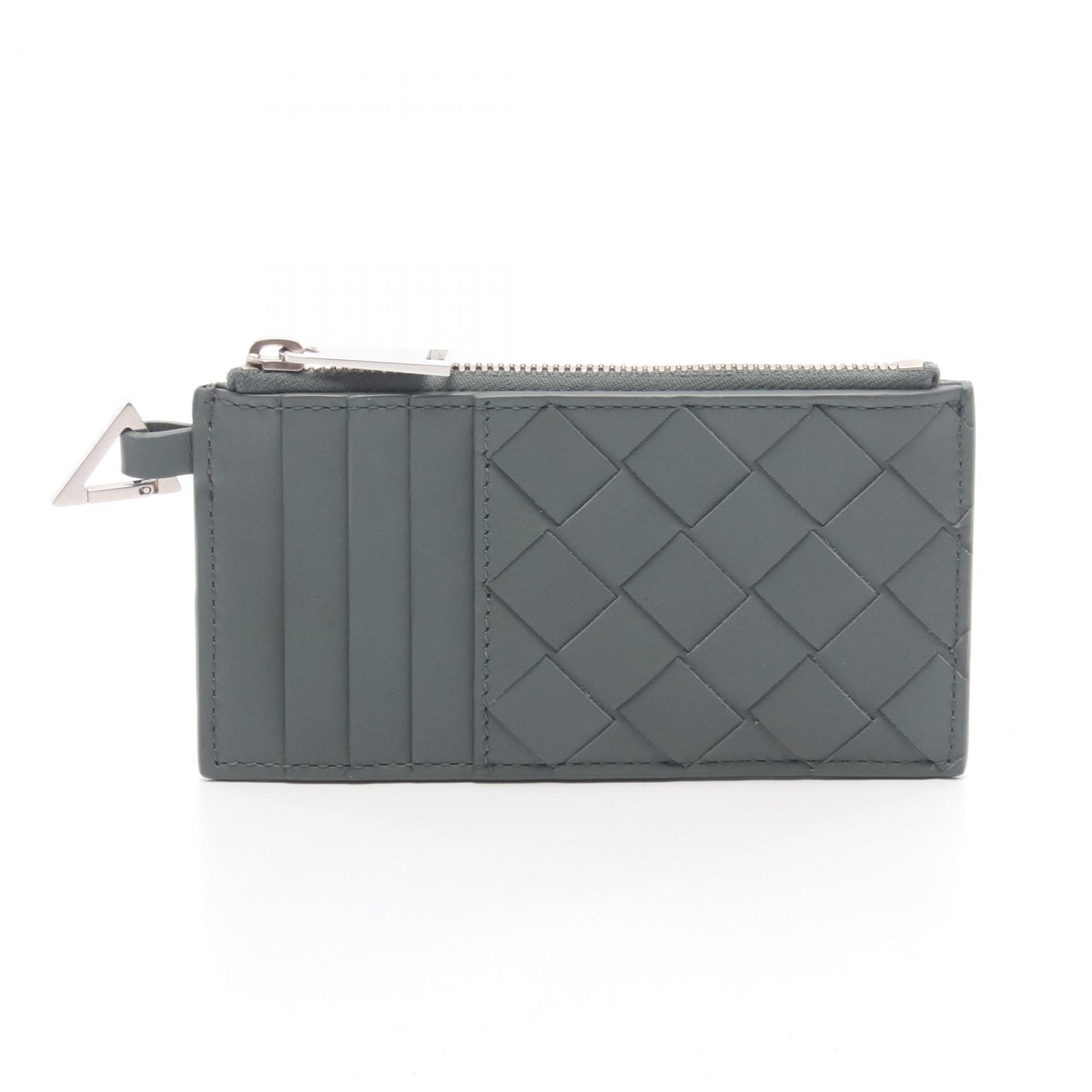 ボッテガヴェネタ BOTTEGA VENETA イントレチャート カードケース コインケース 財布 レザー メンズ ブルー系 【中古】