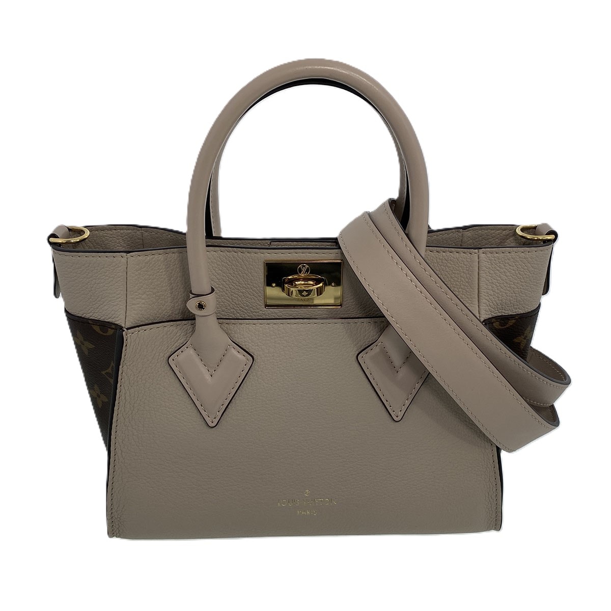 【お値下げ品】LOUIS VUITTON ルイ・ヴィトン オンマイサイド PM ハンドバッグ M57729 カーフ モノグラム ベージュ ブラウン レディース【中古】