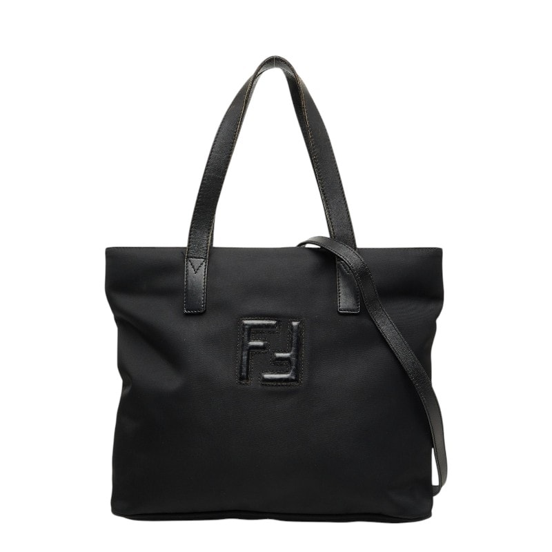フェンディ FFロゴ ハンドバッグ 2WAY 斜め掛け ショルダーバッグ ブラック ナイロン レザー レディース FENDI 【中古】