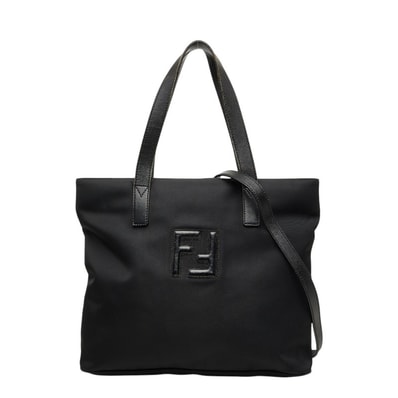 フェンディ FFロゴ ハンドバッグ 2WAY 斜め掛け ショルダーバッグ ブラック ナイロン レザー レディース FENDI 【中古】