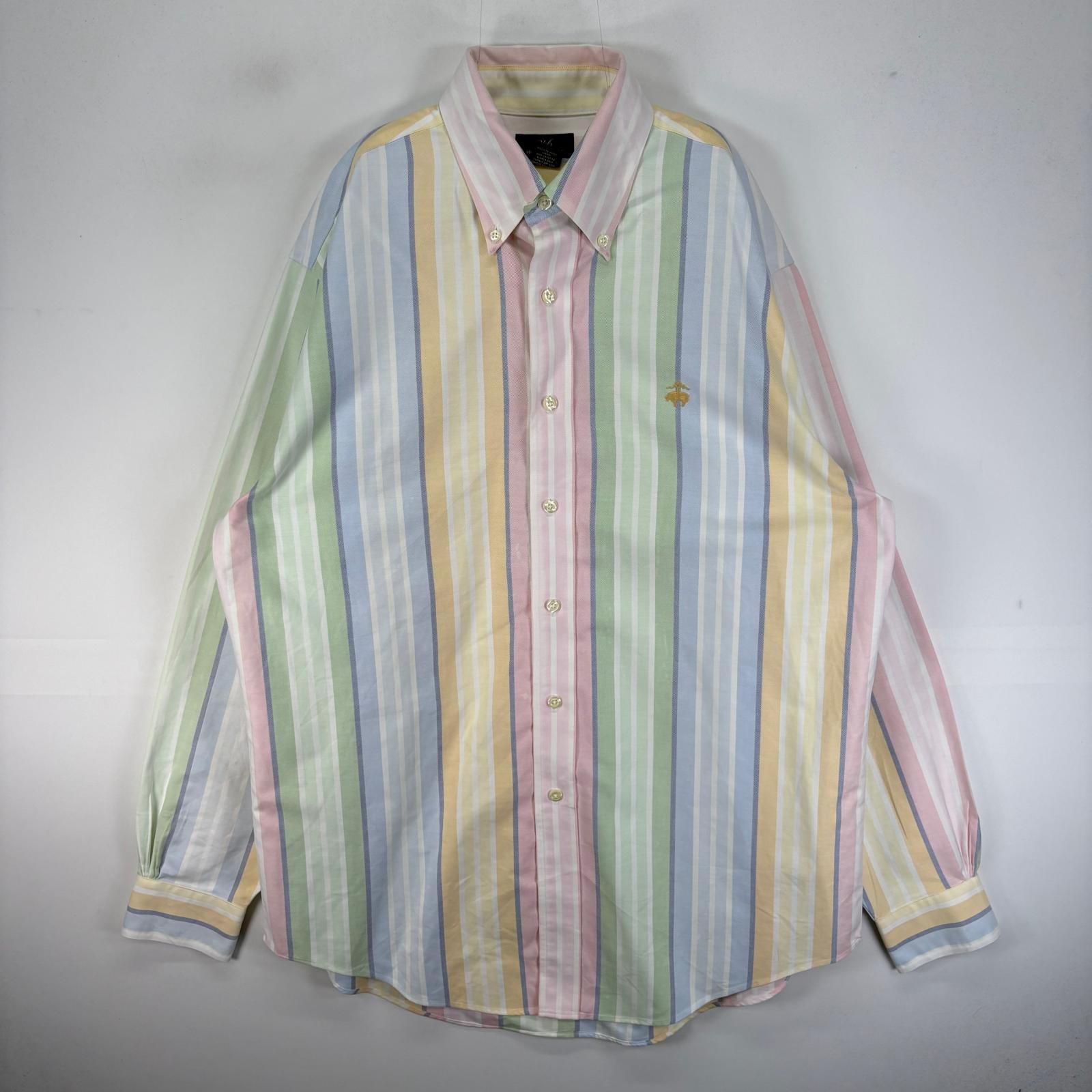 古着 ブルックスブラザーズ Brooks Brothers 長袖シャツ ボタンダウン 刺繍ロゴ M マルチカラー ストライプ メンズ
