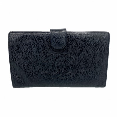 【6gc2784】シャネル 長財布 キャビアスキン ブラック ゴールド金具【中古】レディース