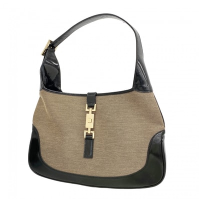 ★最終価格★SALE【6ce6238-k】グッチ ショルダーバッグ ジャッキー 001 3306 キャンバス ブラック シャンパンゴールド金具【中古】レディース