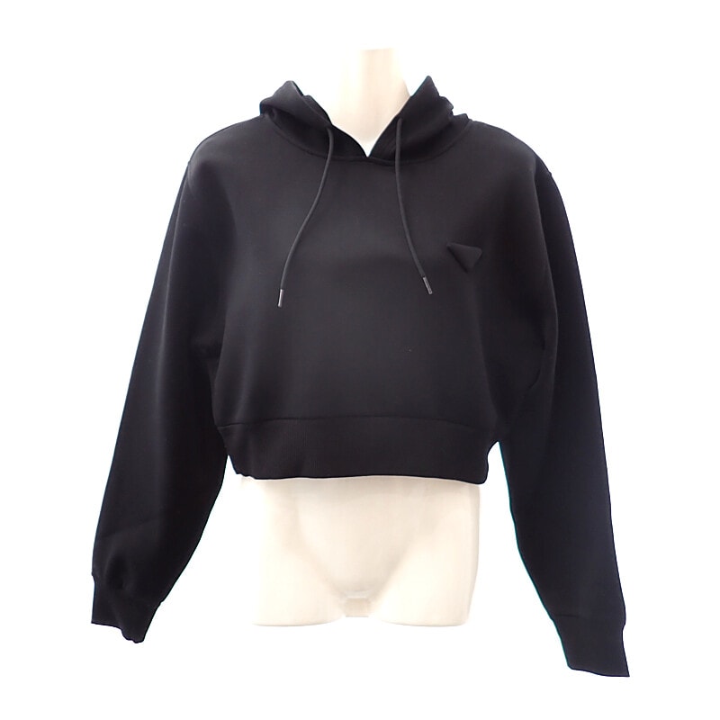 プラダ PRADA クロップド フーディ S 134710 S000 10GS パーカー コットン ナイロン ブラック レディース【中古】【Aランク】