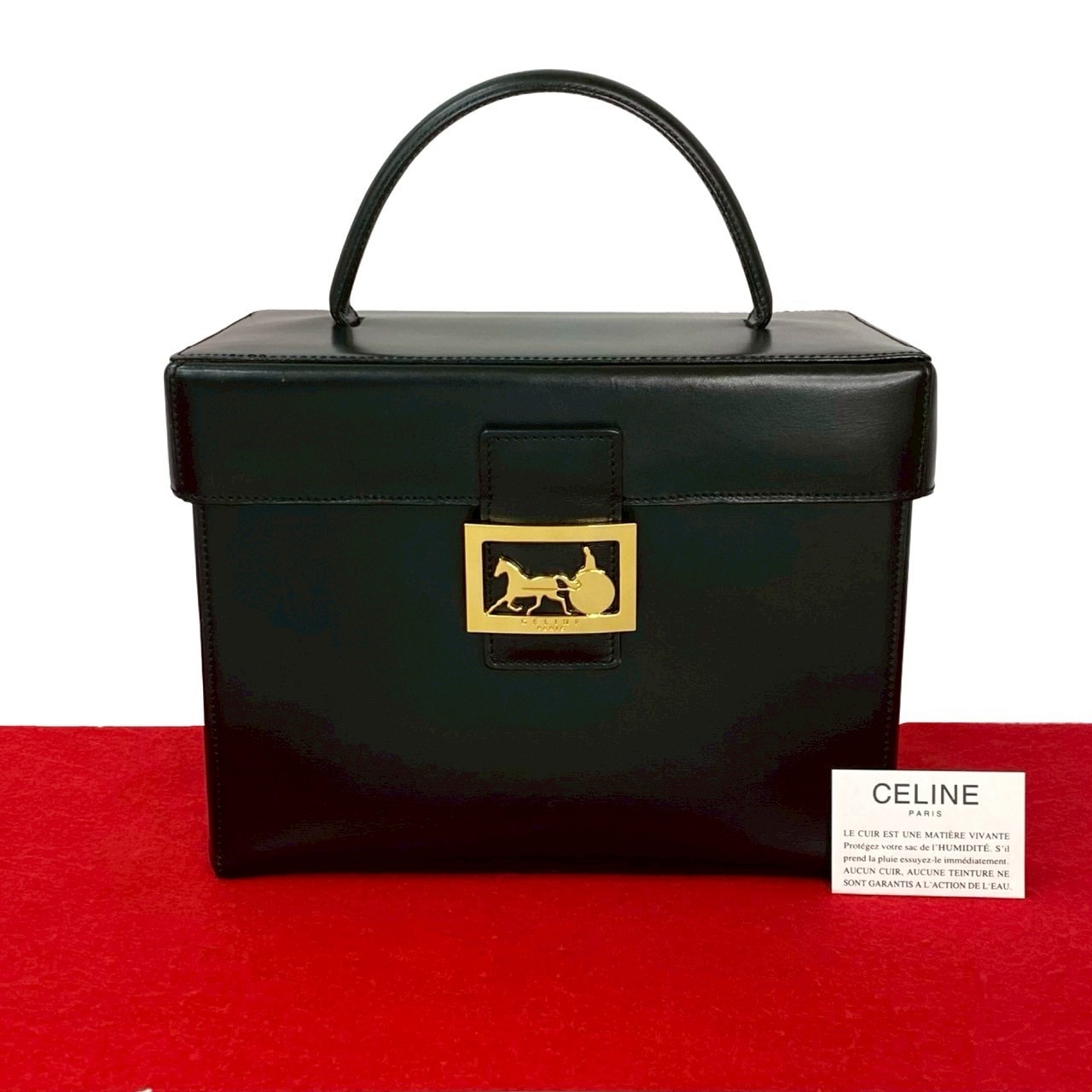 CELINE セリーヌ 馬車金具 レザー ハンドバッグ ブラック
 23191
