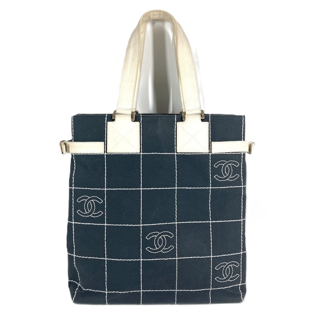 シャネル CHANEL CC ロゴ ココマーク カバン トートバッグ 肩掛け 縦型トート ショルダーバッグ キャンバス グレー