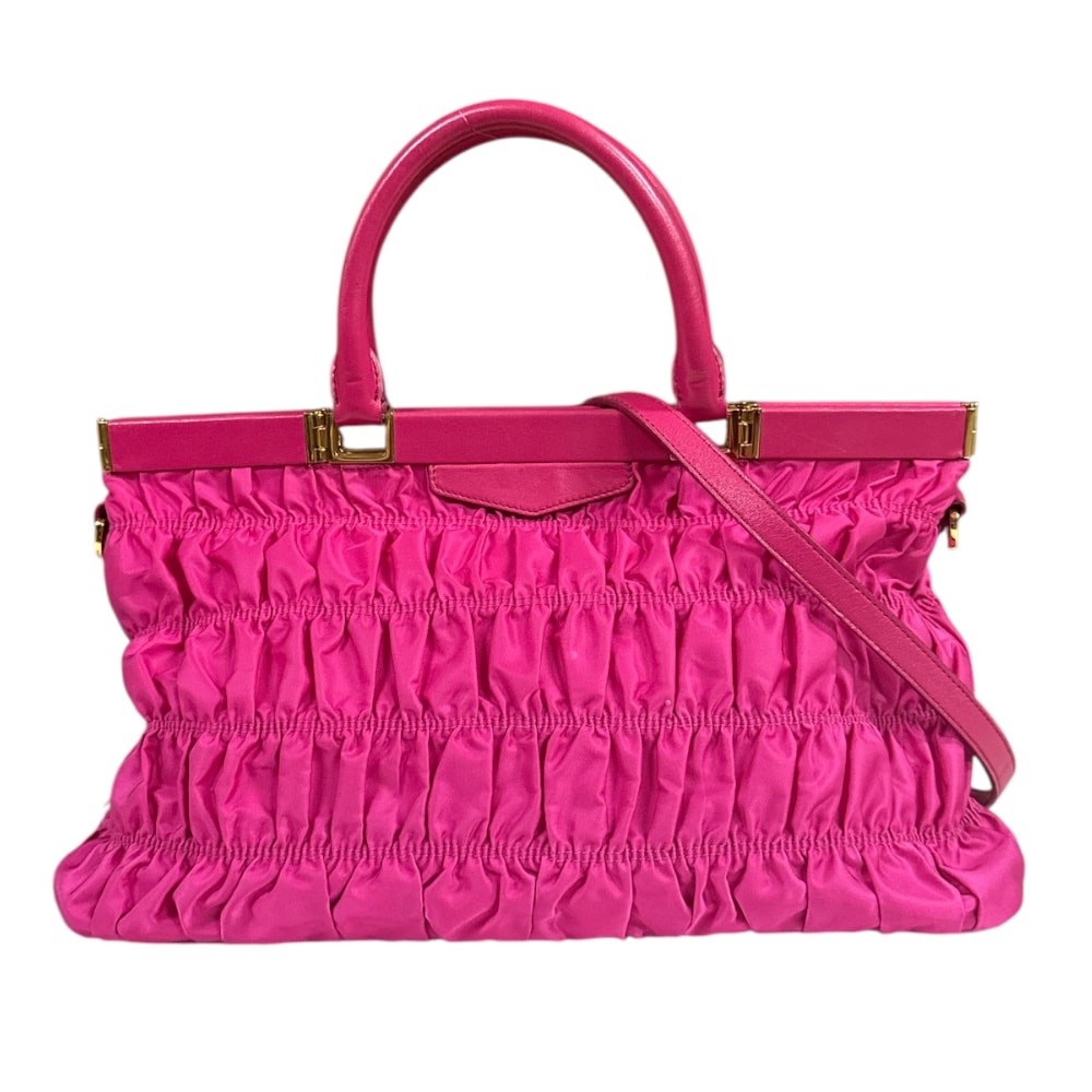 プラダ ギャザーバッグ ショルダーバッグ ナイロン B2803Z ピンク レディース PRADA 中古