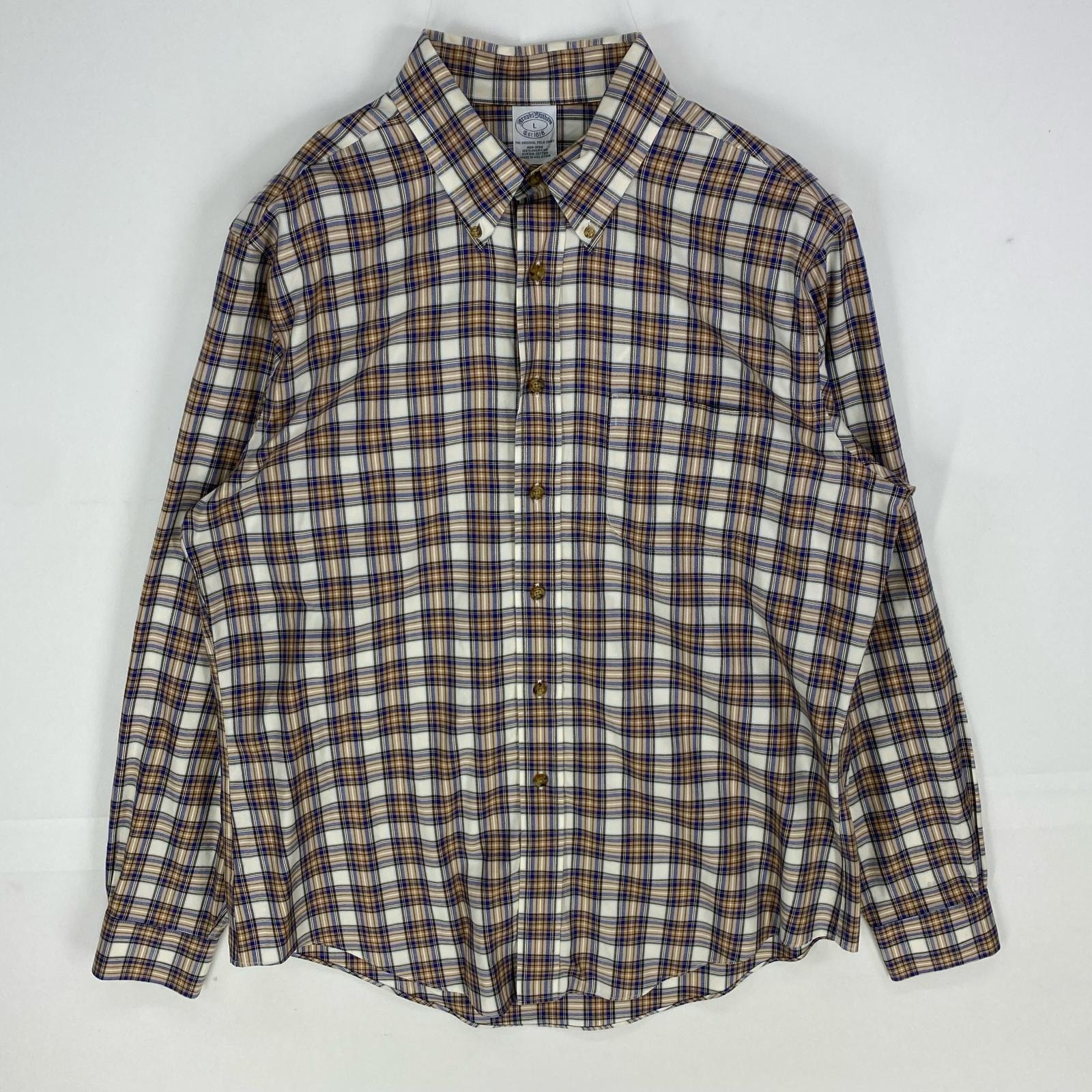 古着 ブルックスブラザーズ Brooks Brothers 長袖シャツ 胸ポケット 1818 ボタンダウン ロングスリーブ L  ベージュ系 チェック メンズ