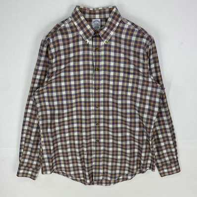 古着 ブルックスブラザーズ Brooks Brothers 長袖シャツ 胸ポケット 1818 ボタンダウン ロングスリーブ L ベージュ系 チェック メンズ