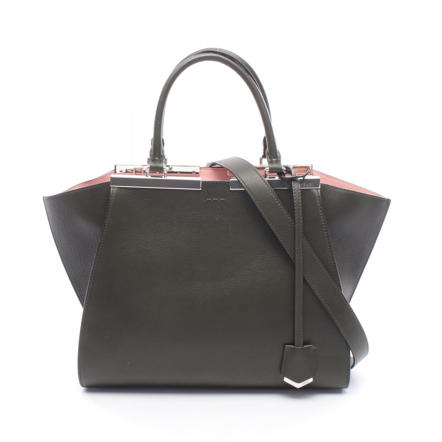 フェンディ FENDI トロワジュール 2WAY ハンドバッグ バッグ レザー レディース カーキ系 / ピンク系 【中古】