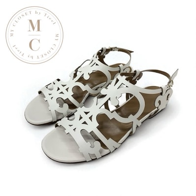 エルメス HERMES サンダル 靴 シューズ レザー ホワイト 白 ガダルキヴィール ストラップ フラット