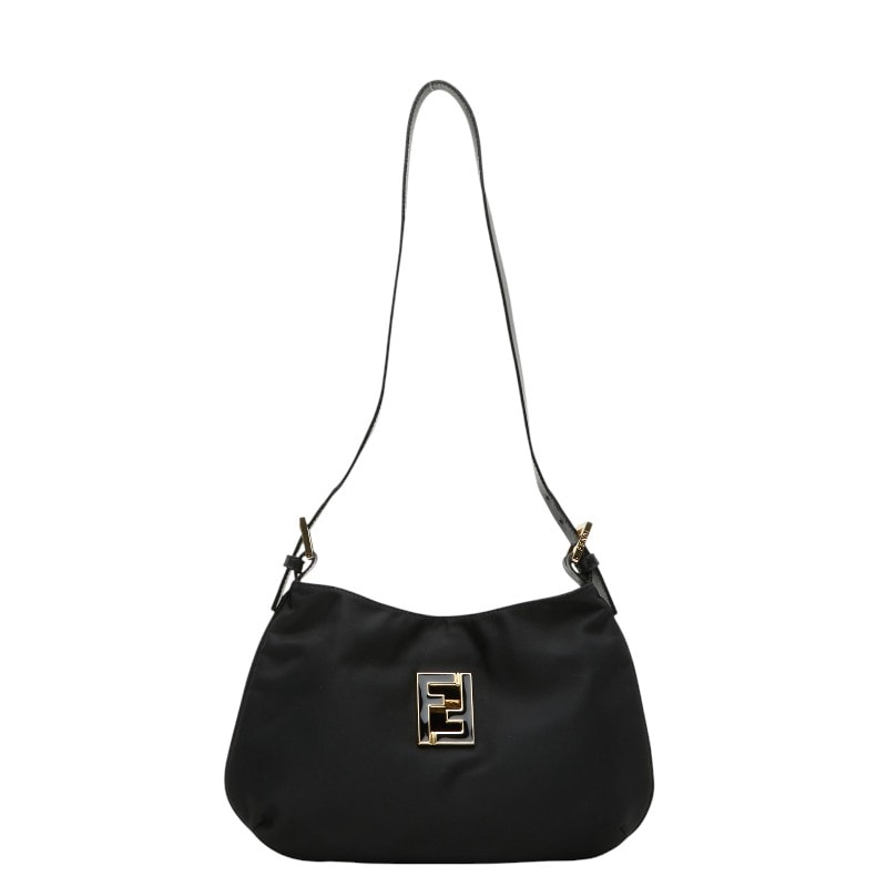 フェンディ FFロゴ 肩掛け ショルダーバッグ ブラック ナイロン レザー レディース FENDI 【中古】