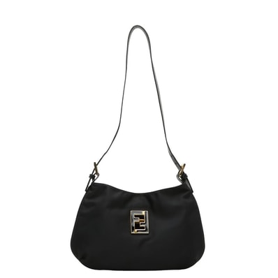 フェンディ FFロゴ 肩掛け ショルダーバッグ ブラック ナイロン レザー レディース FENDI 【中古】