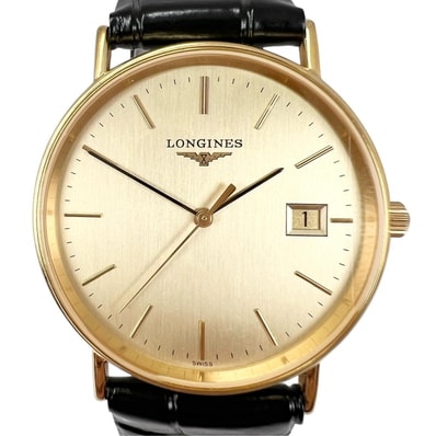 美品 LONGINES ロンジン プレザンス L4.720.2 腕時計 GP/本革 ゴールド クォーツ ゴールド文字盤 メンズ【中古】