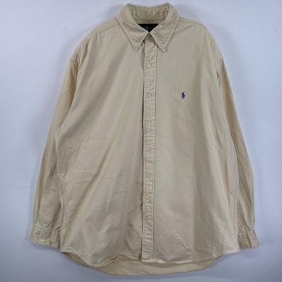 古着 ラルフローレン RALPH LAUREN 長袖シャツ オックスフォード ボタンダウンシャツ ワンポイント 刺繍 L イエロー 無地 メンズ