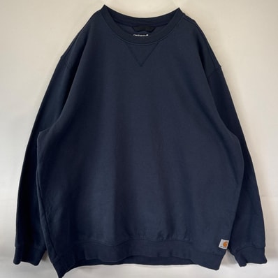 古着 カーハート Carhartt スウェット トレーナー ワンポイントロゴ 大きいサイズ クルーネック プルオーバー 3XL ネイビー メンズ
