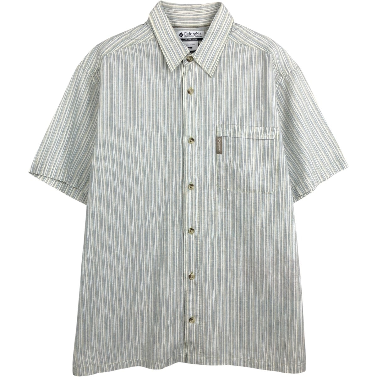 古着 00年代 コロンビア Columbia ストライプ柄 半袖 コットン×リネンシャツ ボックスシャツ メンズL相当/eaa670038