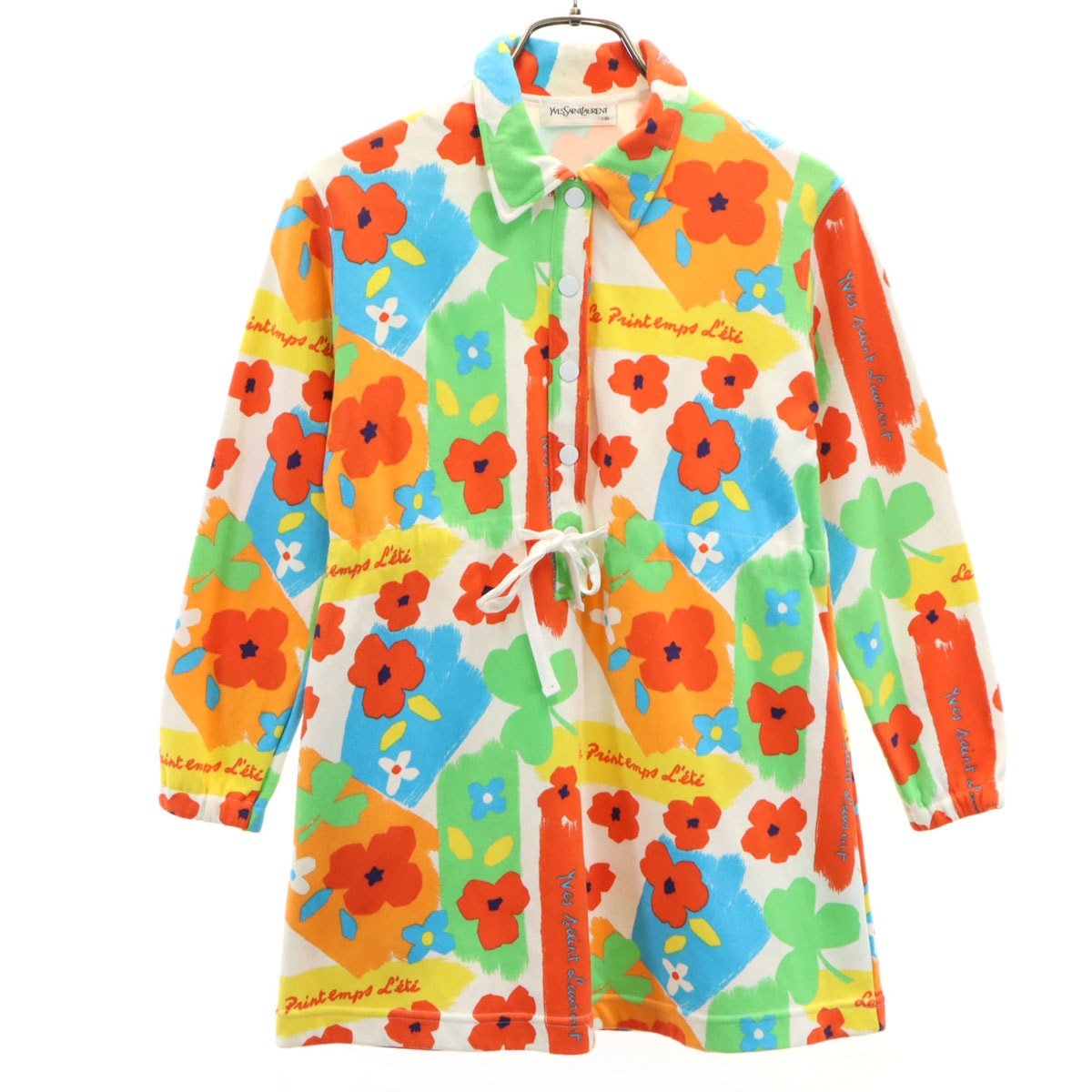 YVES SAINT LAURENT イヴサンローラン 90s 日本製 オールド 花柄 長袖 スウェット ワンピース 130 マルチ