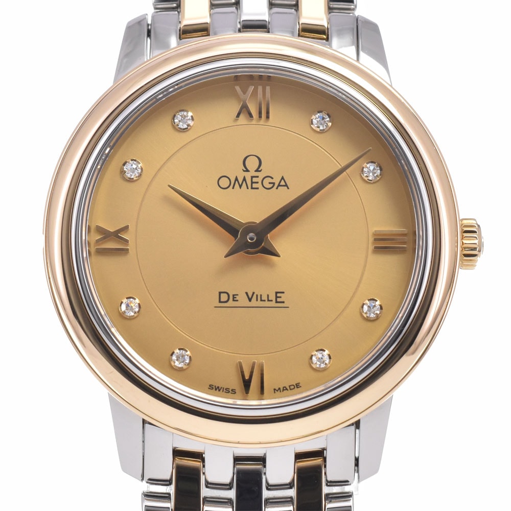 オメガ OMEGA 424.20.27.60.58.001 デビル プレステージ SS/K18YG 8P ダイヤモンド クォーツ レディース 美品 保証書付き 腕時計 E#149781