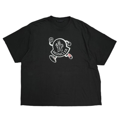 MONCLER モンクレール キャラクター グラフィック ロゴプリント オーバーサイズ 3XL 半袖Tシャツ I10918C00010 M2643 コットン ブラック メンズ【中古】