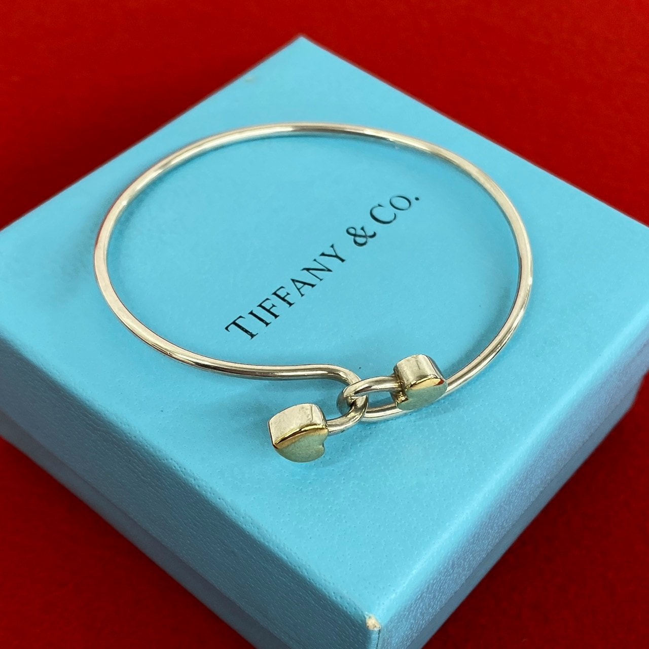 TIFFANY&Co. ティファニー ソリッド ダブルハート フック バングル シルバー925 K18イエローゴールド バングル シルバー
 24802