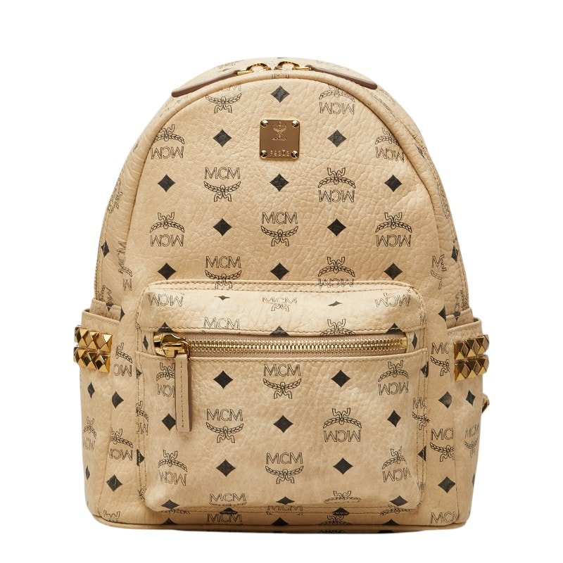 エム シー エム ヴィセトス ロゴグラム スタッズ リュック デイパック バックパック ベージュ PVC レディース MCM 【中古】