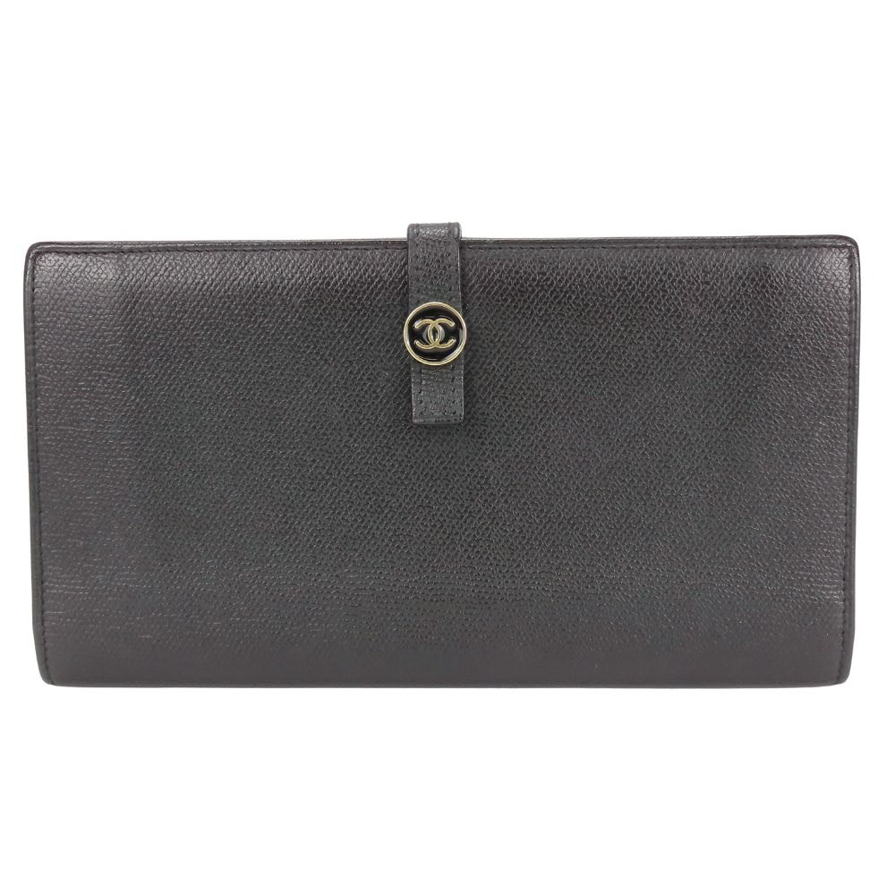 【中古】 シャネル 長財布 ココボタン レザー ブラック 二つ折り ダブルホック ココマーク レディース 女性 CHANEL