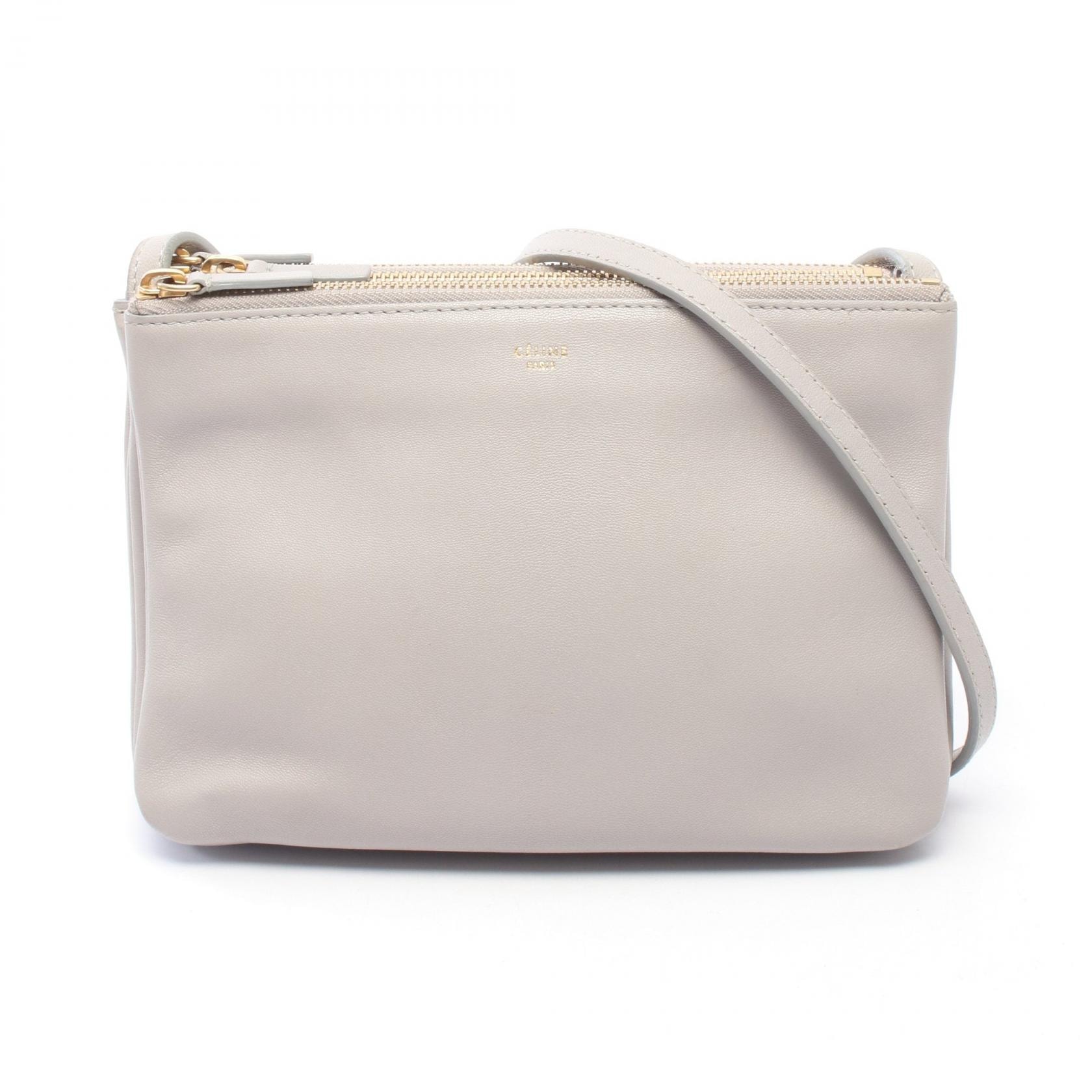 セリーヌ CELINE TRIO SMALL トリオ スモール ショルダーバッグ バッグ レザー レディース グレー系 【中古】