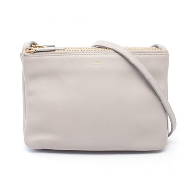 セリーヌ CELINE TRIO SMALL トリオ スモール ショルダーバッグ バッグ レザー レディース グレー系 【中古】