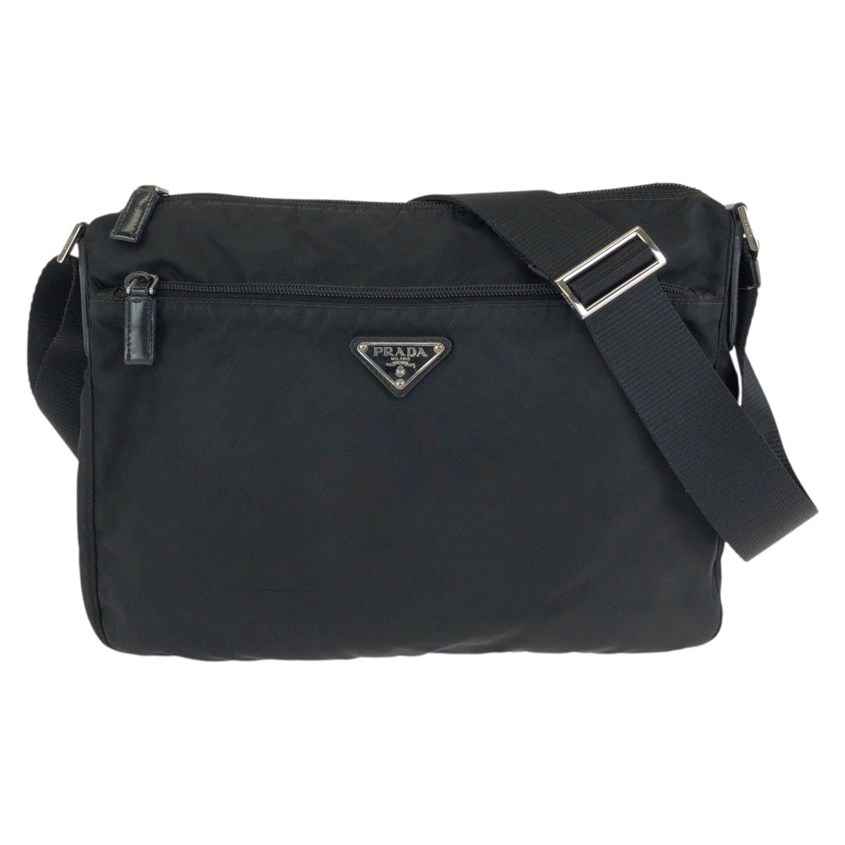 美品 PRADA プラダ テスート 三角ロゴプレート ブラック 黒 シルバー金具 ナイロン ショルダーバッグ メッセンジャーバッグ 601669 【中古】