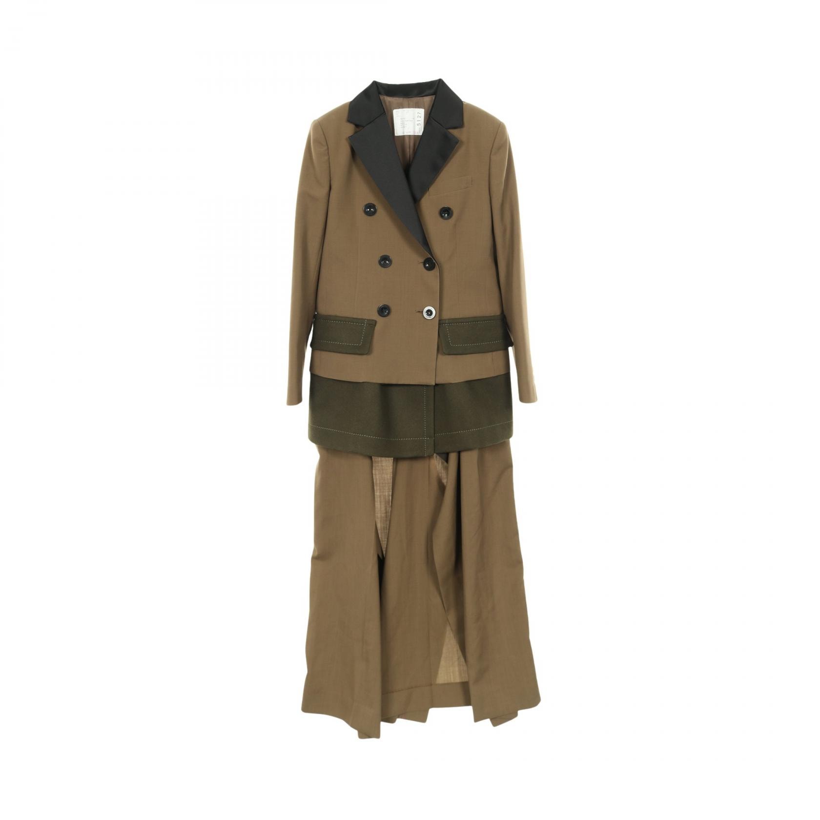 サカイ Sacai スーチングコート テーラードドレス 衣料品 アウター ウール ポリエステル レディース ブラウン系 / カーキ系 / ブラック系 【中古】