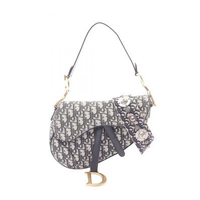 ディオール Dior サドルバッグ オブリーク 2WAY ハンドバッグ バッグ キャンバス レザー レディース ベージュ系 / ネイビー系 【中古】