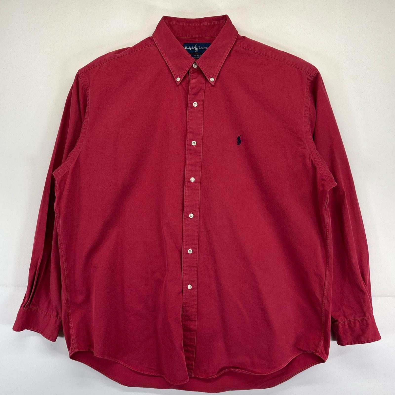 古着 90's/90年代 ラルフローレン RALPH LAUREN 長袖シャツ 大きいサイズ オックスフォード ワンポイントロゴ 無地 XL レッド メンズ