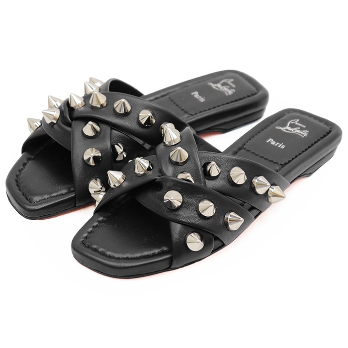 【新品同様】Christian Louboutin クリスチャンルブタン フラットサンダル サイズ 36.5 レディース MISS SPIKA CLUB FLAT スパイクスタッズ シューズ 革靴 箱/袋付属 ブラック 黒 イタリア製