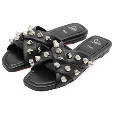 【新品同様】Christian Louboutin クリスチャンルブタン フラットサンダル サイズ 36.5 レディース MISS SPIKA CLUB FLAT スパイクスタッズ シューズ 革靴 箱/袋付属 ブラック 黒 イタリア製