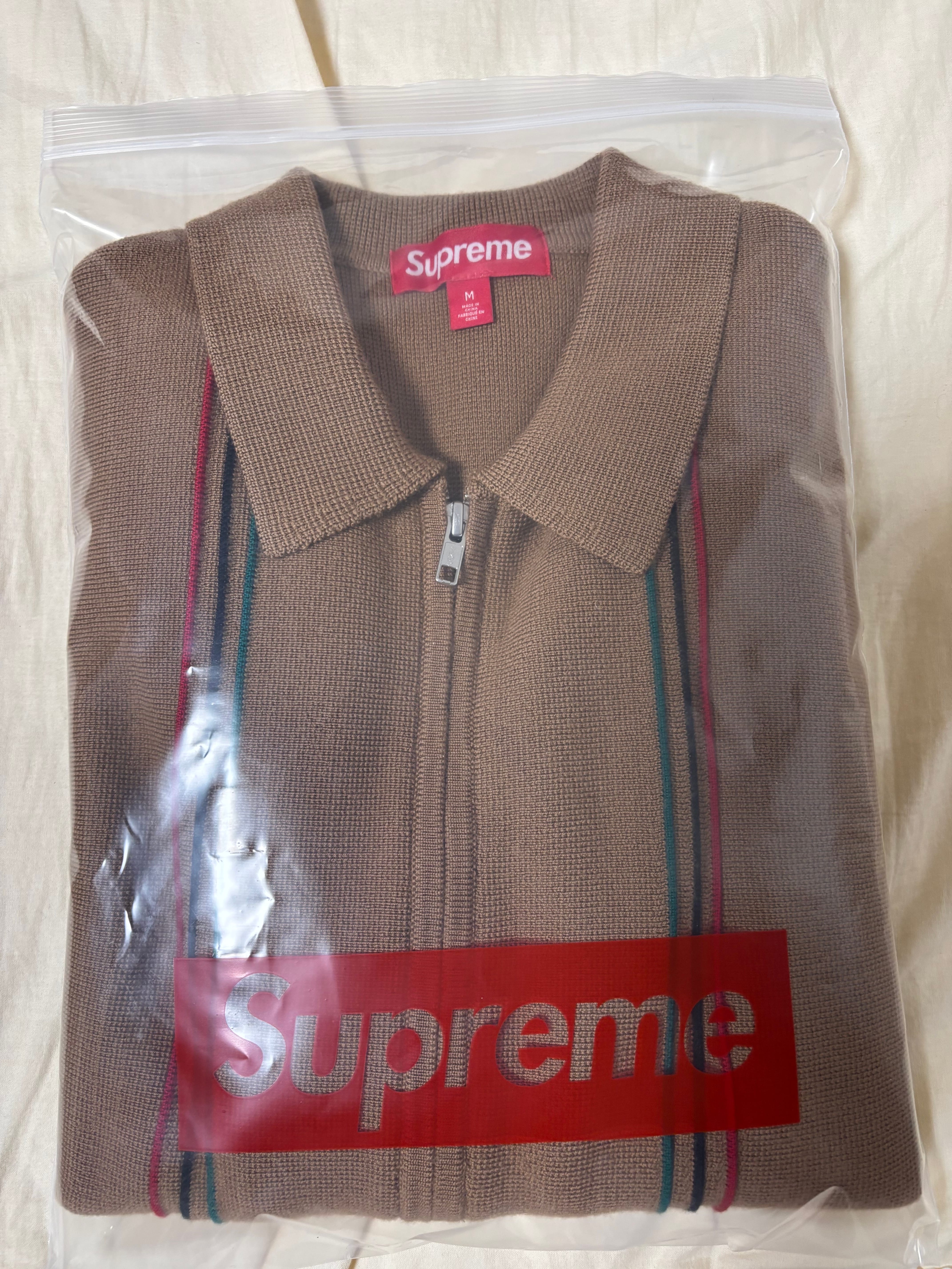 Supreme Stripe Zip Up Polo Sweater 