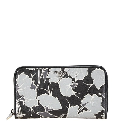 プラダ サフィアーノ ラウンドファスナー 長財布 1M0506 ブラック グレー レザー レディース PRADA 【中古】